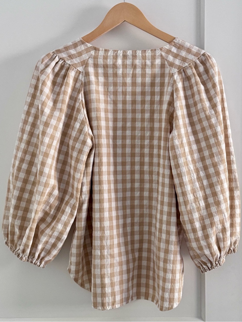 Oui TAN Gingham Puff-Sleeve Top - Picture 8 of 8